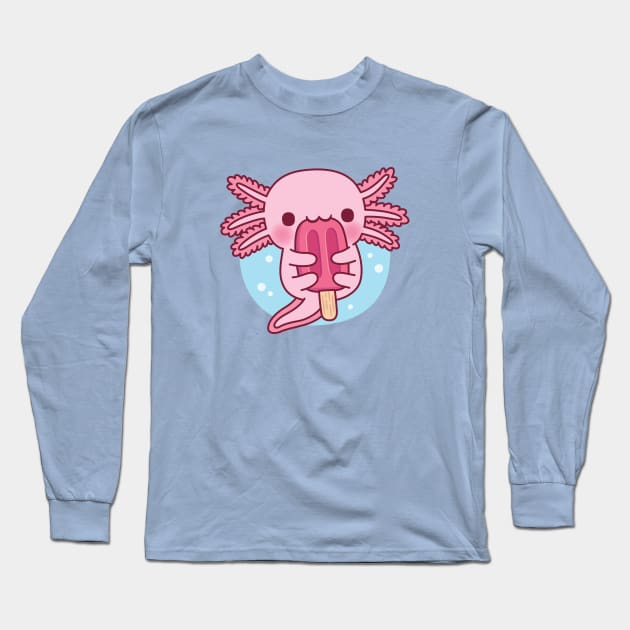 Cute Axolotl Eating Popsicle Ice Cream Long Sleeve T-Shirt by rustydoodle